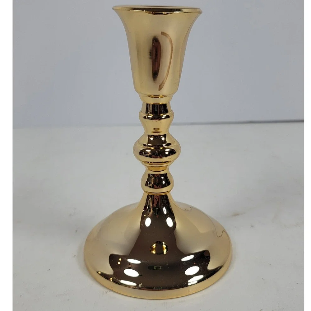 Vintage Gold Brass Taper Candlestick Holder Tarnish Resistant Japan 6 Inch